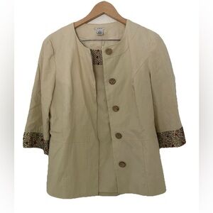 Evelyn suit set jacket skirt LINEN Rayon Beige beaded Natural Lined size 8